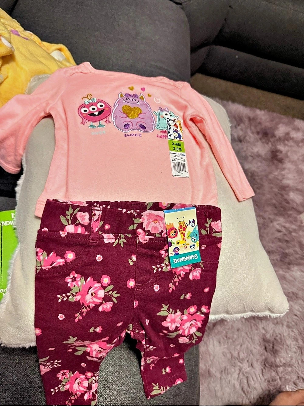 Wonder Nation Floral Baby Set Pink & Burgundy 3-6M NWT